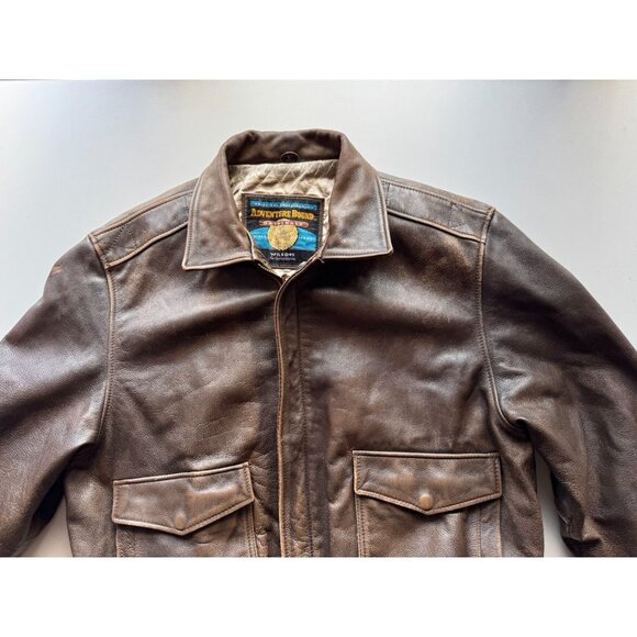 Vintage WILSONS Adventure Bound Brown Leather Aviator Bomber Jacket, Size L - Picture 4 of 16